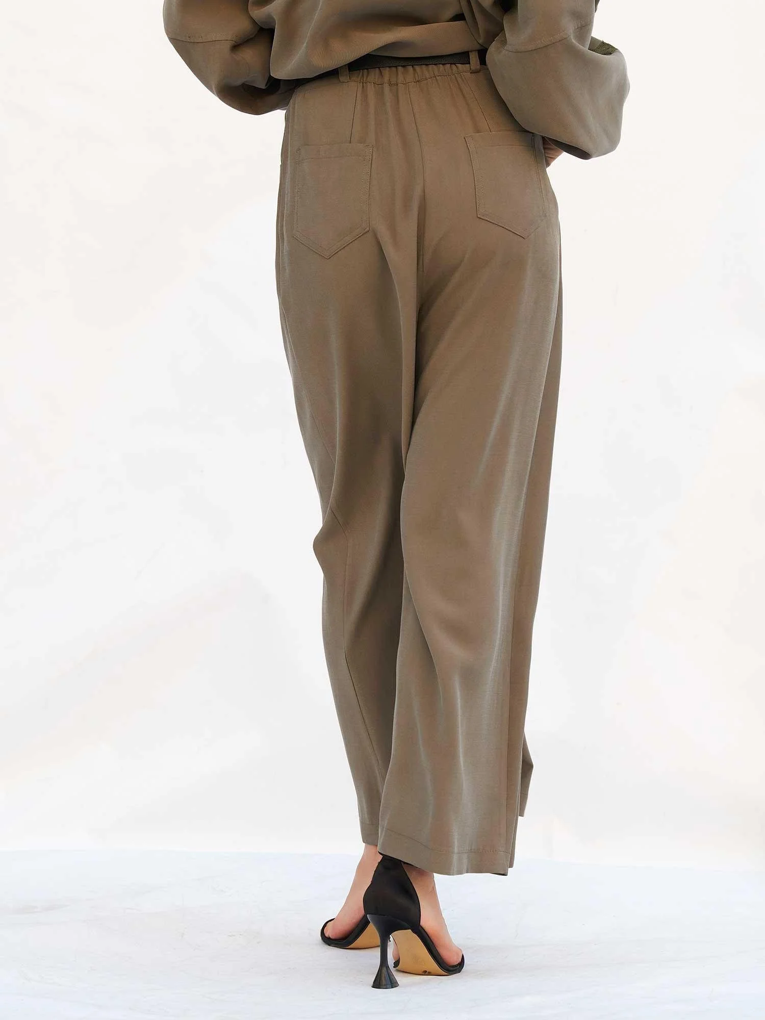 Olive Green Palazzo Trousers with Horizontal Pocket Detail - Lefon - by Peralane - photo 8