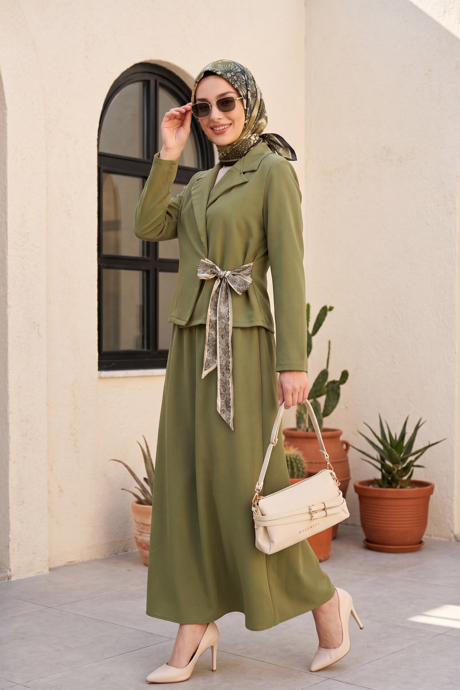 Olive Green Two-Piece Modest Set with Jacket and Skirt - Podyumplus - by Peralane - photo 5