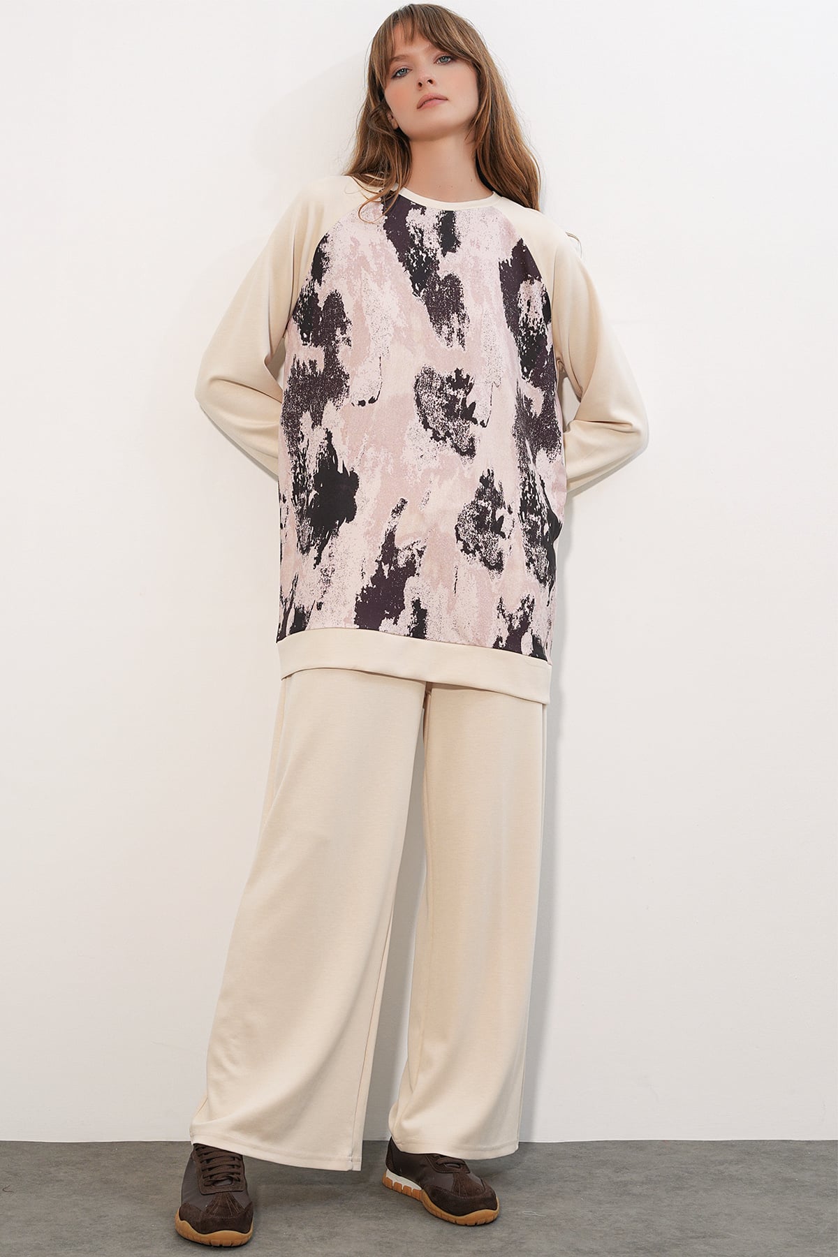 Women's Patterned Oversize Tunic and Pants Two-Piece Set 55462 - Cream - Bigdart - by Peralane - photo 6
