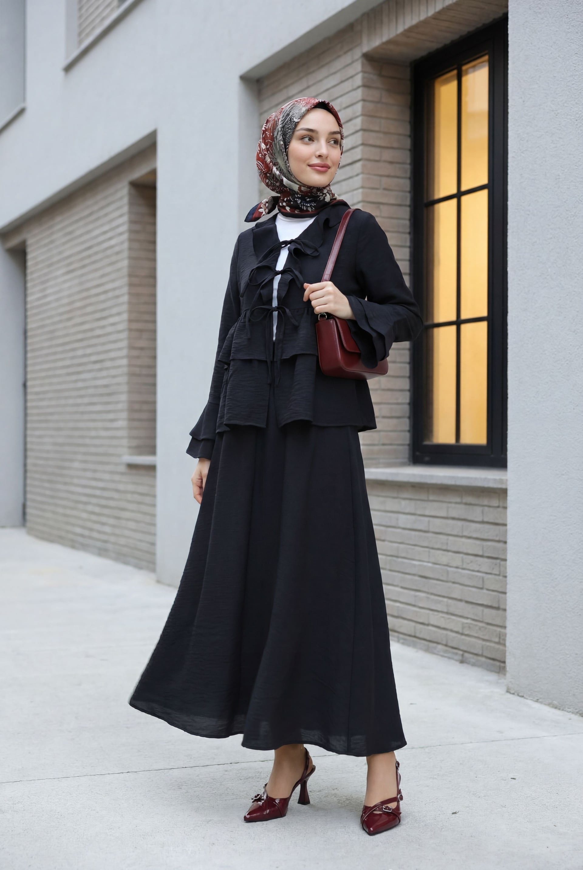 Women's Black Ruffled Kimono Set with Skirt and Flared Sleeves - Podyumplus - by Peralane - photo 2