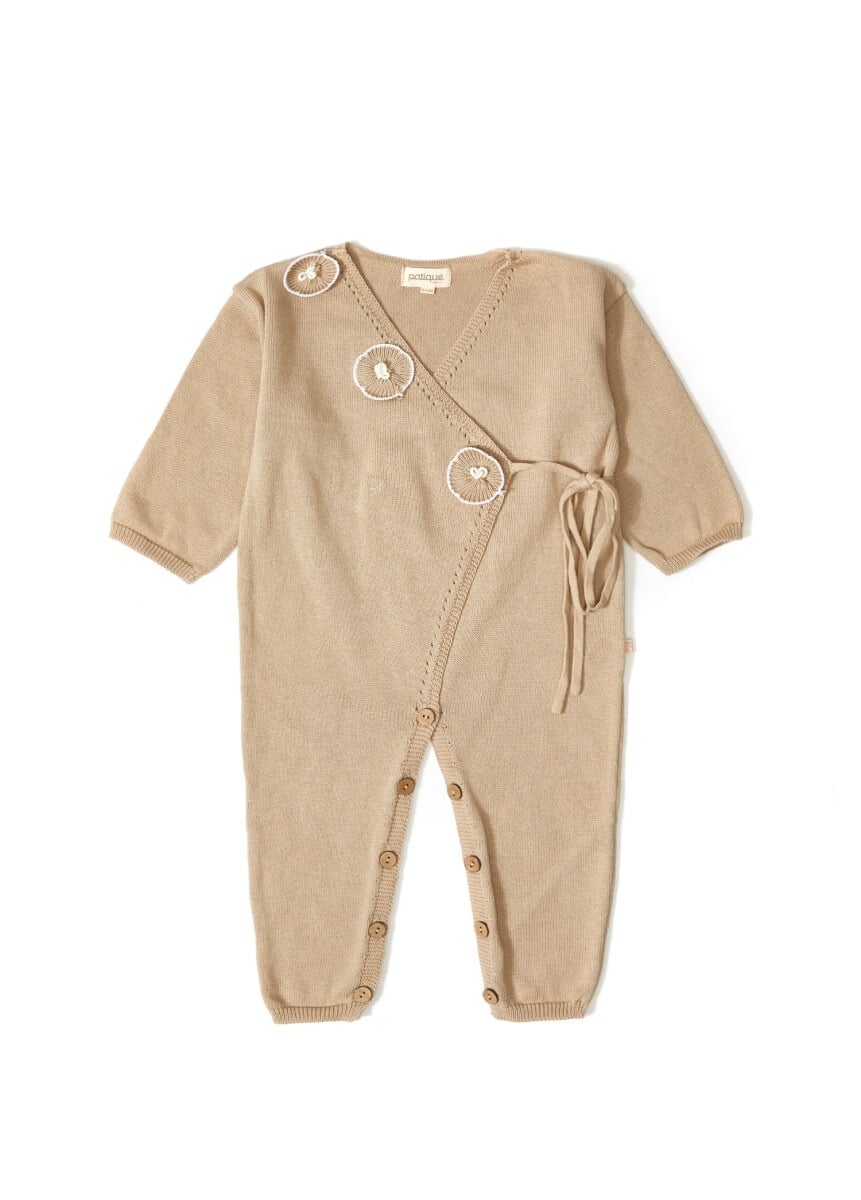 Organic Cotton Floral Romper for Baby Girl - Milk Coffee - Uludag Triko - by Peralane