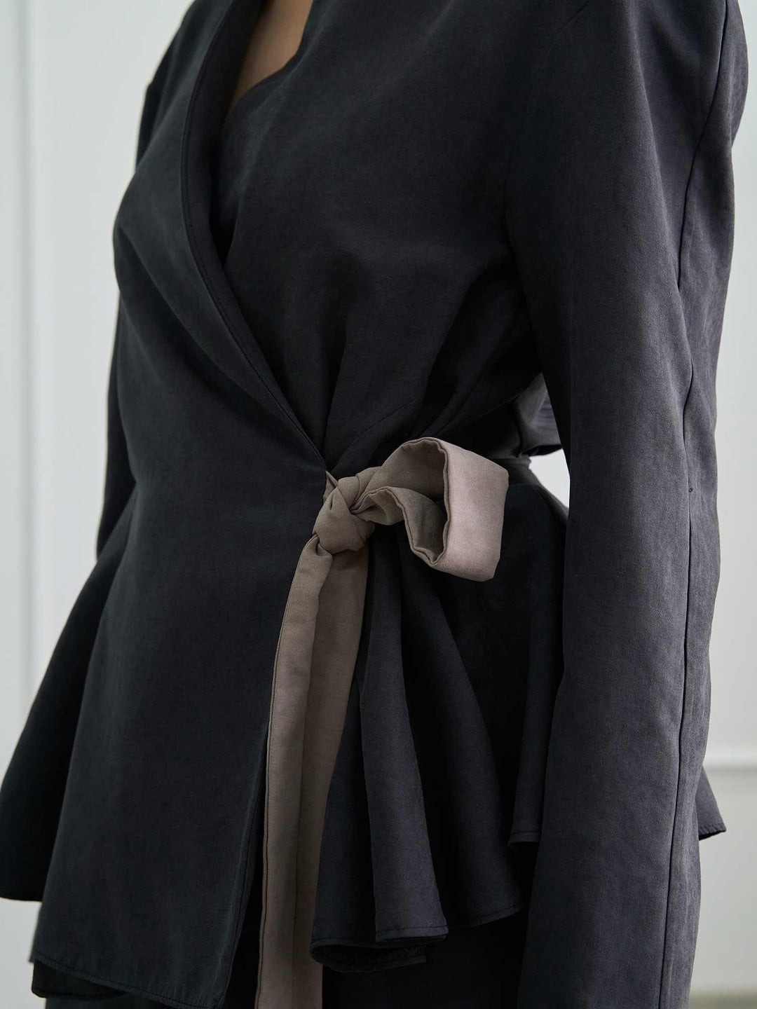 Peplum Wrap Belted Modal Suede Jacket - Lefon - by Peralane - photo 4