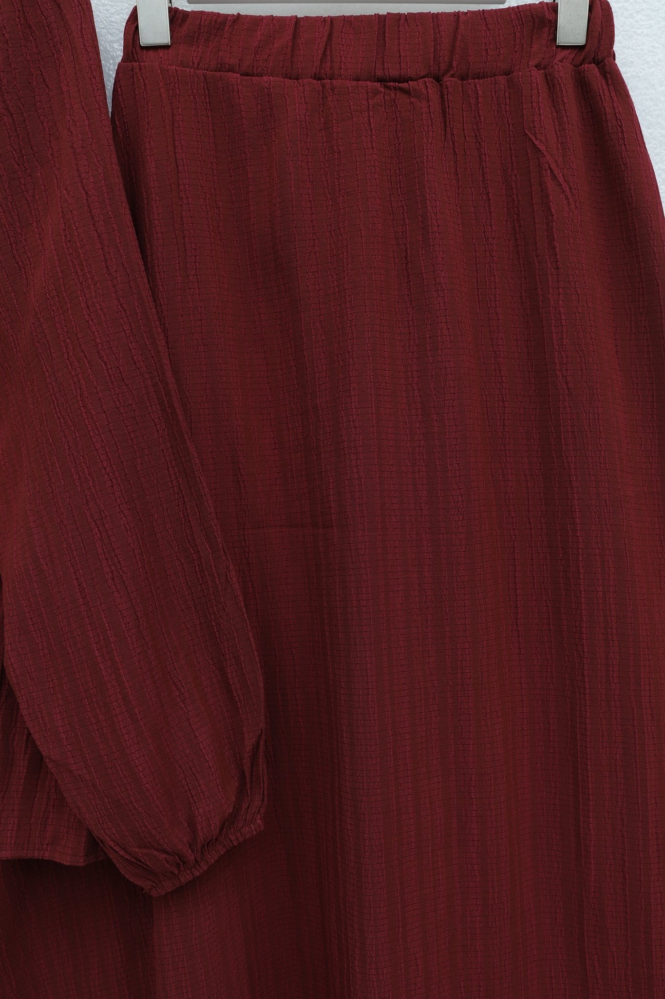 Front Tie Elastic Cuff Peplum Top and Maxi Skirt Set in Bordeaux - Podyumplus - by Peralane - photo 7