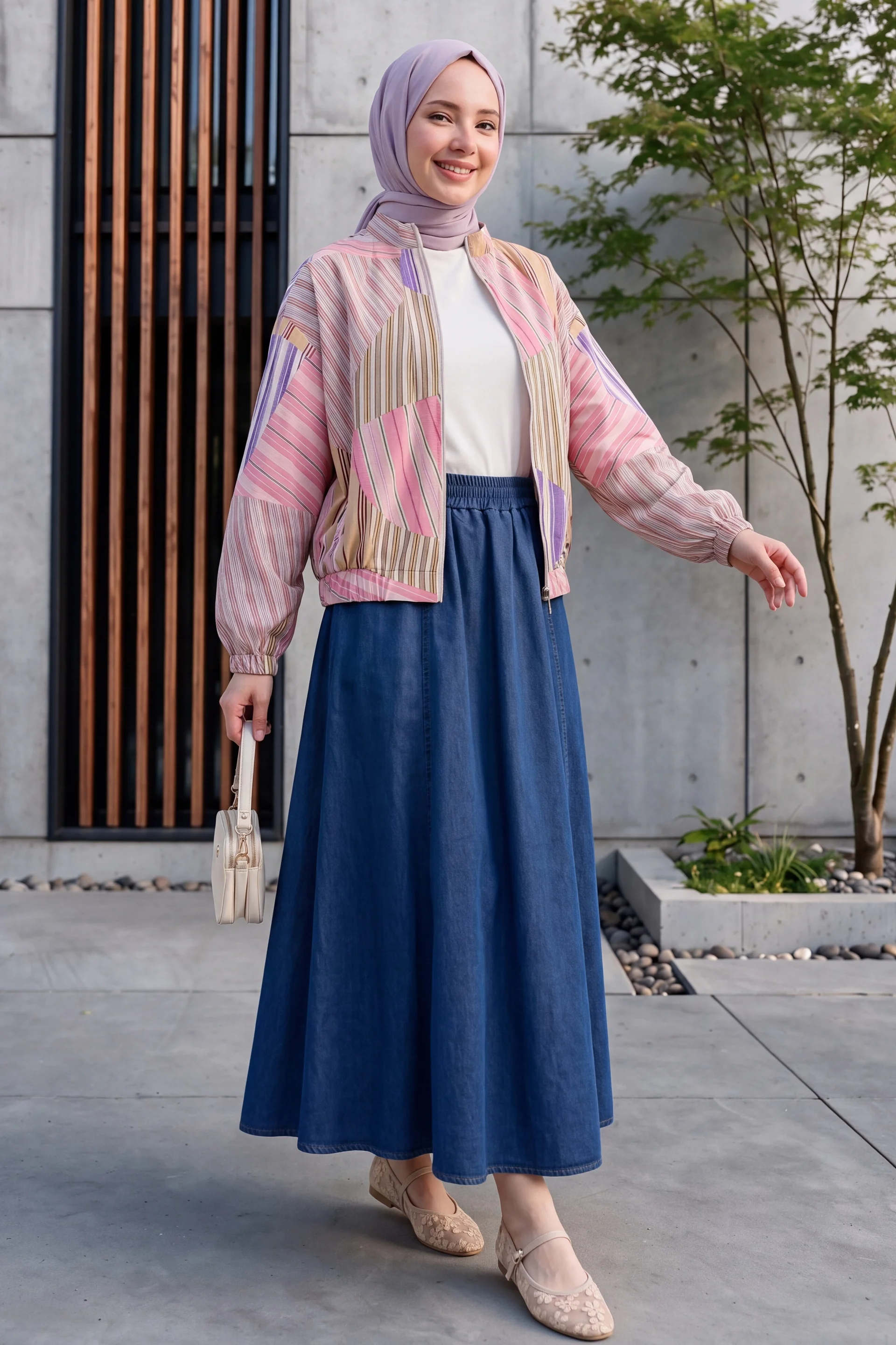 Elasticated Cuff and Waist Zip-Up Patterned Summer Jacket - Pink - Podyumplus - by Peralane - photo 11
