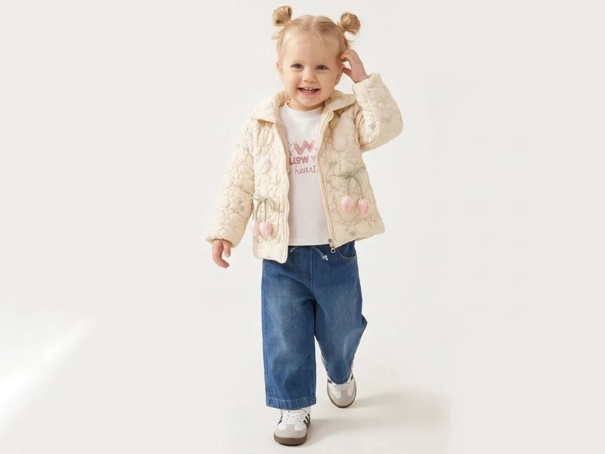 Cream Quilted Floral Jacket and Set for Baby Girls - Canoz - by Peralane