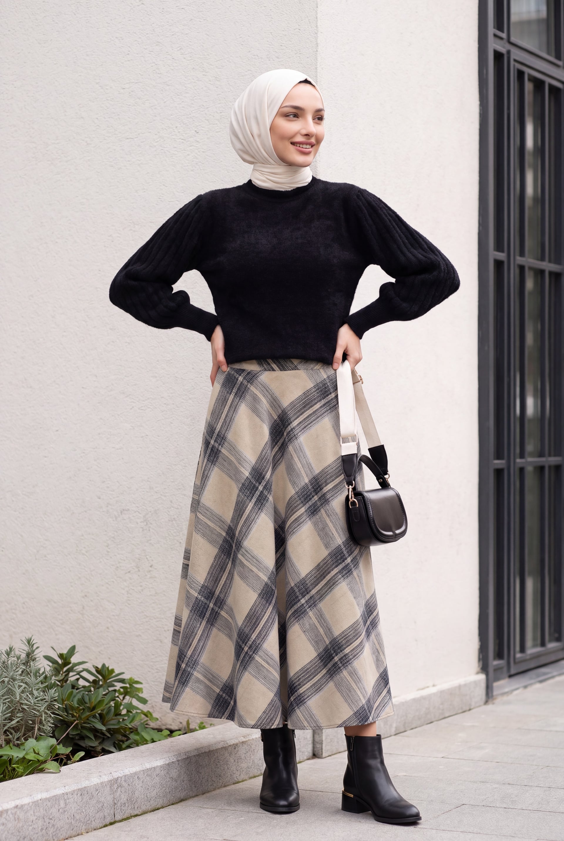 Women's Oversized Balloon Sleeve Knit Sweater - Black - Bigdart - by Peralane