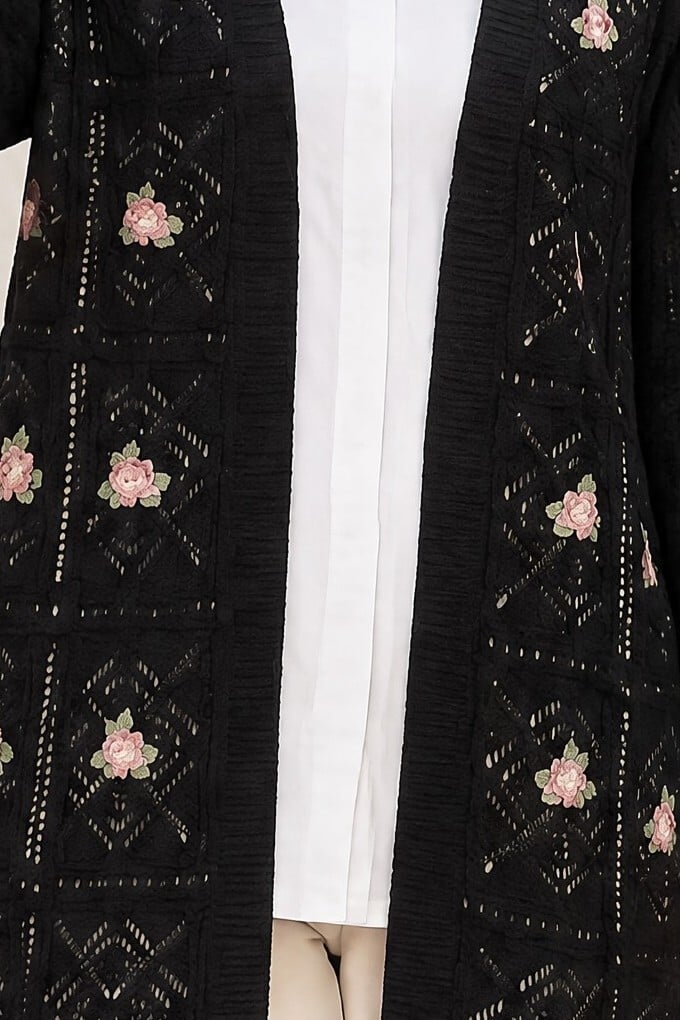 Black Open-Knit Embroidered Cardigan - Podyumplus - by Peralane - photo 4