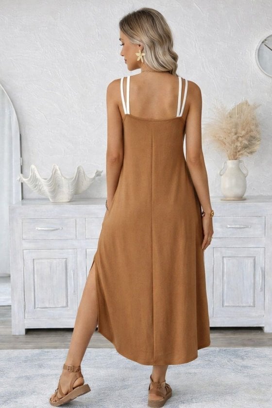 Women's Spaghetti Strap Round Neck Pocket Long Viscose Dress - Janes - by Peralane - photo 3