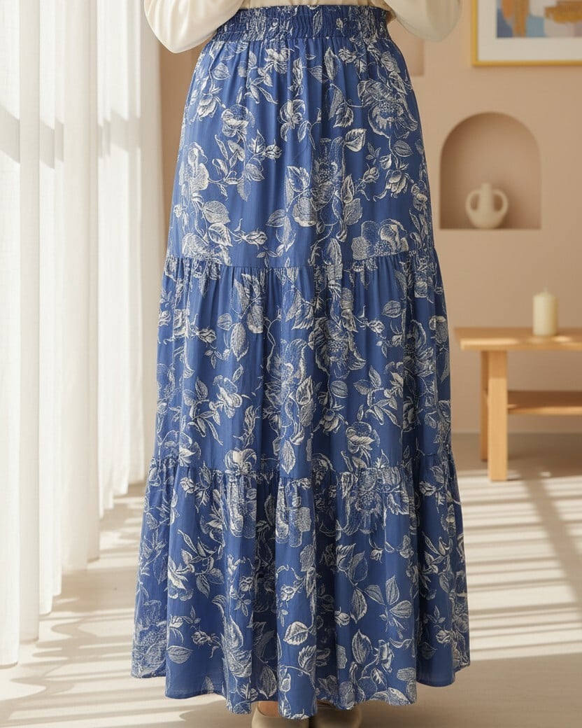 Women's Indigo Floral Long Viscose Skirt 1898 - Bigdart - by Peralane - photo 2
