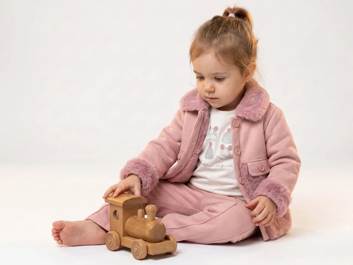 Pink Faux Fur Trim Jacket and Trousers Baby Girl Set - Bebly - by Peralane
