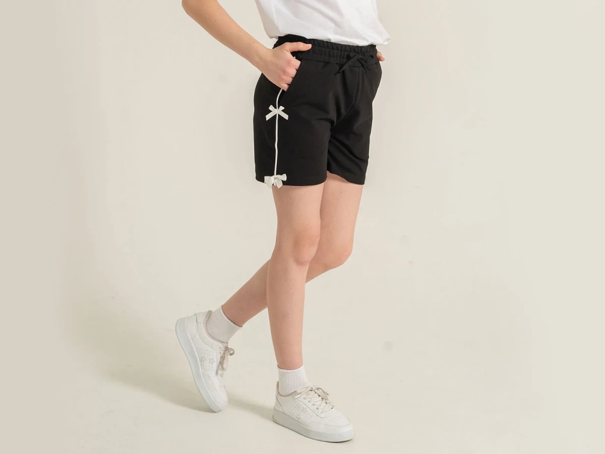 Girls' Black Shorts with White Trim and Bows (Pack of 4) - Nickel - by Peralane