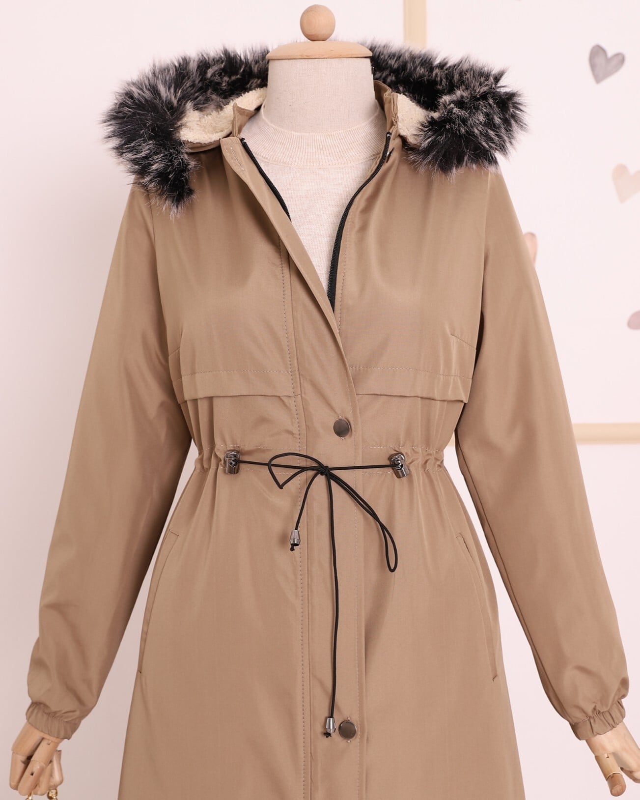 Hooded Bonded Coat with Detachable Hood - Light Beige - Podyumplus - by Peralane - photo 5