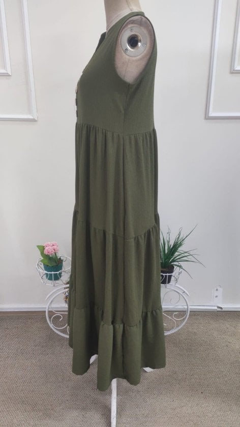 Women's Sleeveless V-Neck Button-Front Midi Crinkle Dress - Janes - by Peralane - photo 6