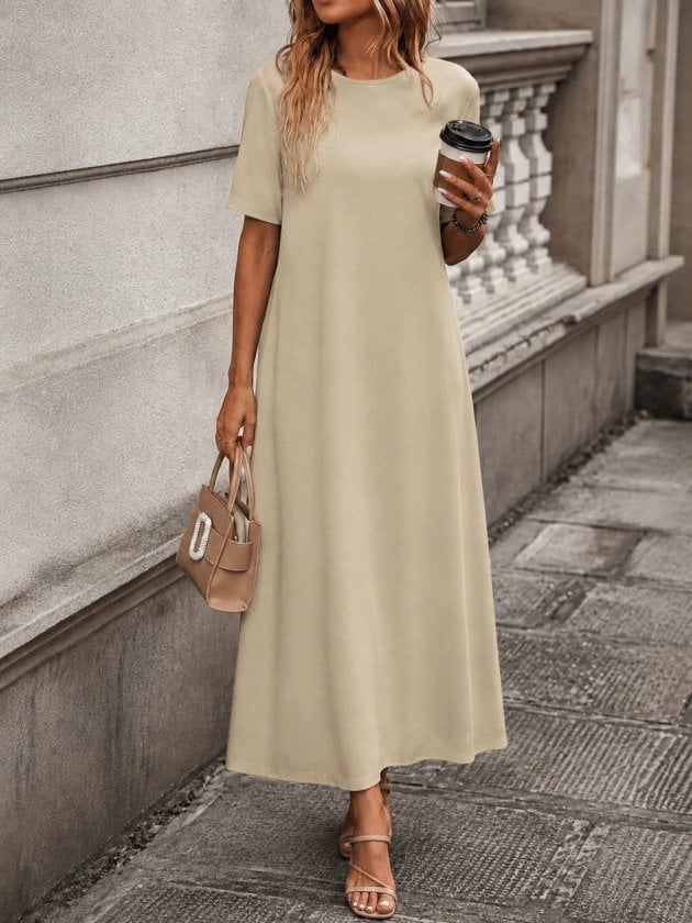 Women's Short-Sleeved Crew-Neck Maxi Viscose Dress - Janes - by Peralane