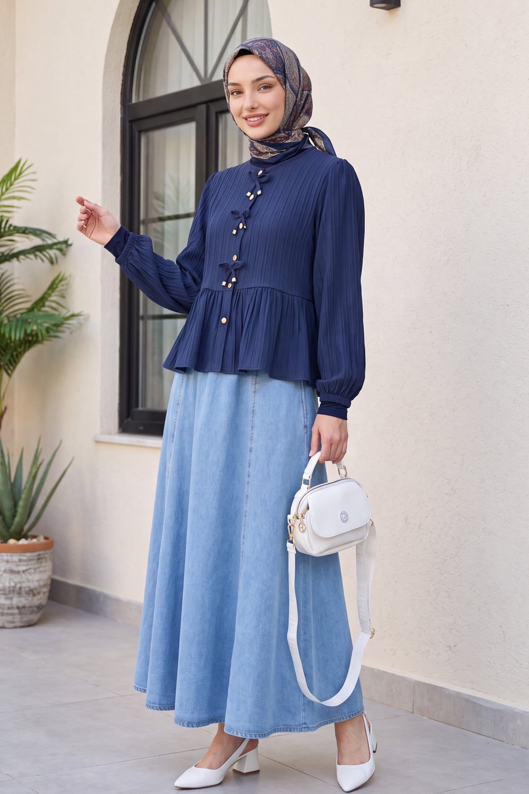 Side Pocket Elastic Waist Denim Skirt - Light Blue - Podyumplus - by Peralane - photo 4
