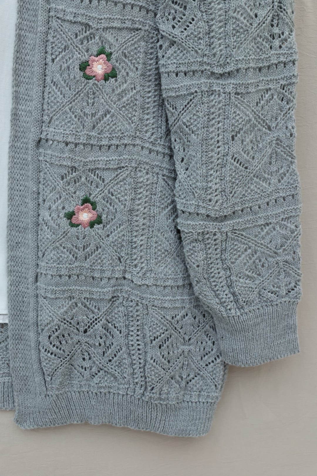 Grey Knitted Cardigan with Floral Embroidery - Podyumplus - by Peralane - photo 8