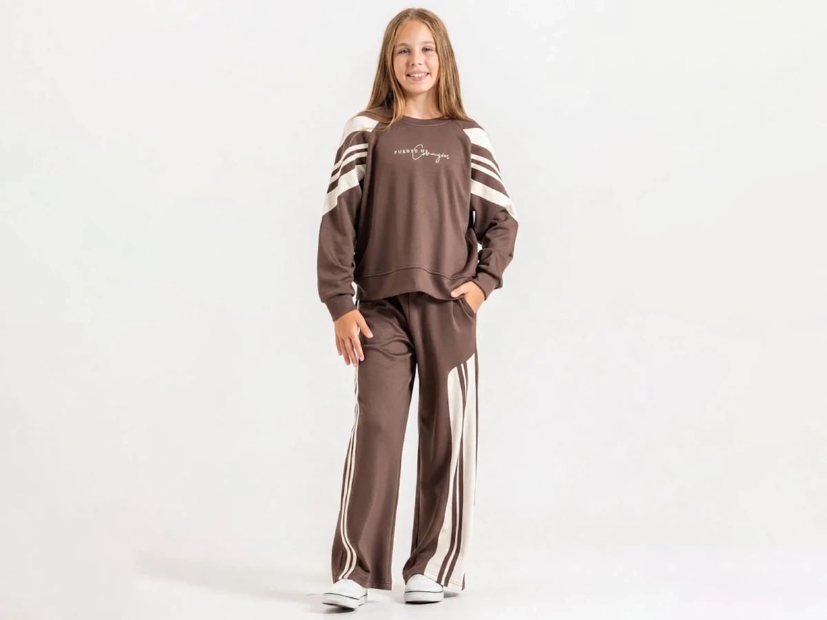 Girls' Striped Print Tracksuit Set - Brown - ÖZ Bebe - by Peralane