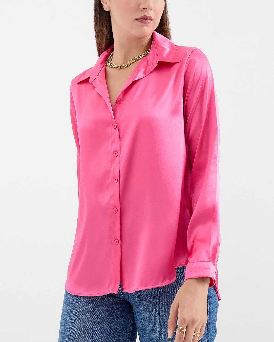 Lightweight Flowing Satin Blouse - Fuchsia - Wholeskop - by Peralane - photo 5