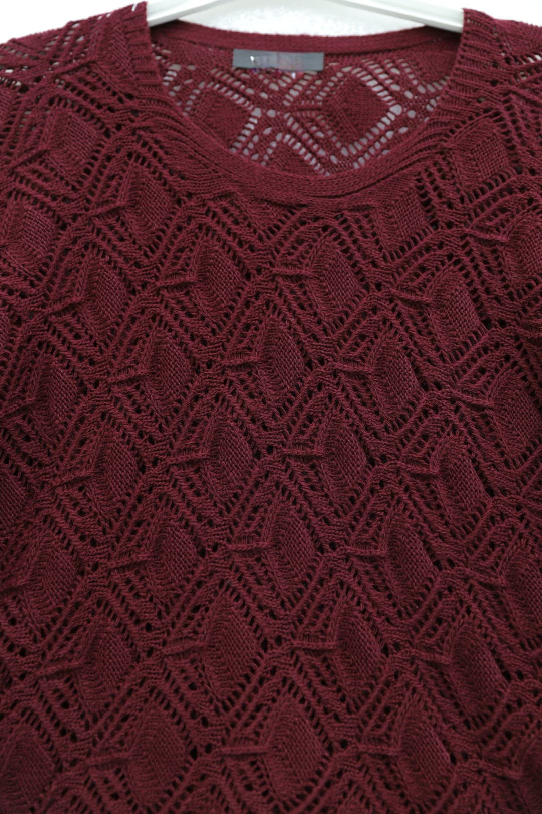Round Neck Batwing Sleeve Open Knit Sweater - Maroon - Podyumplus - by Peralane - photo 6