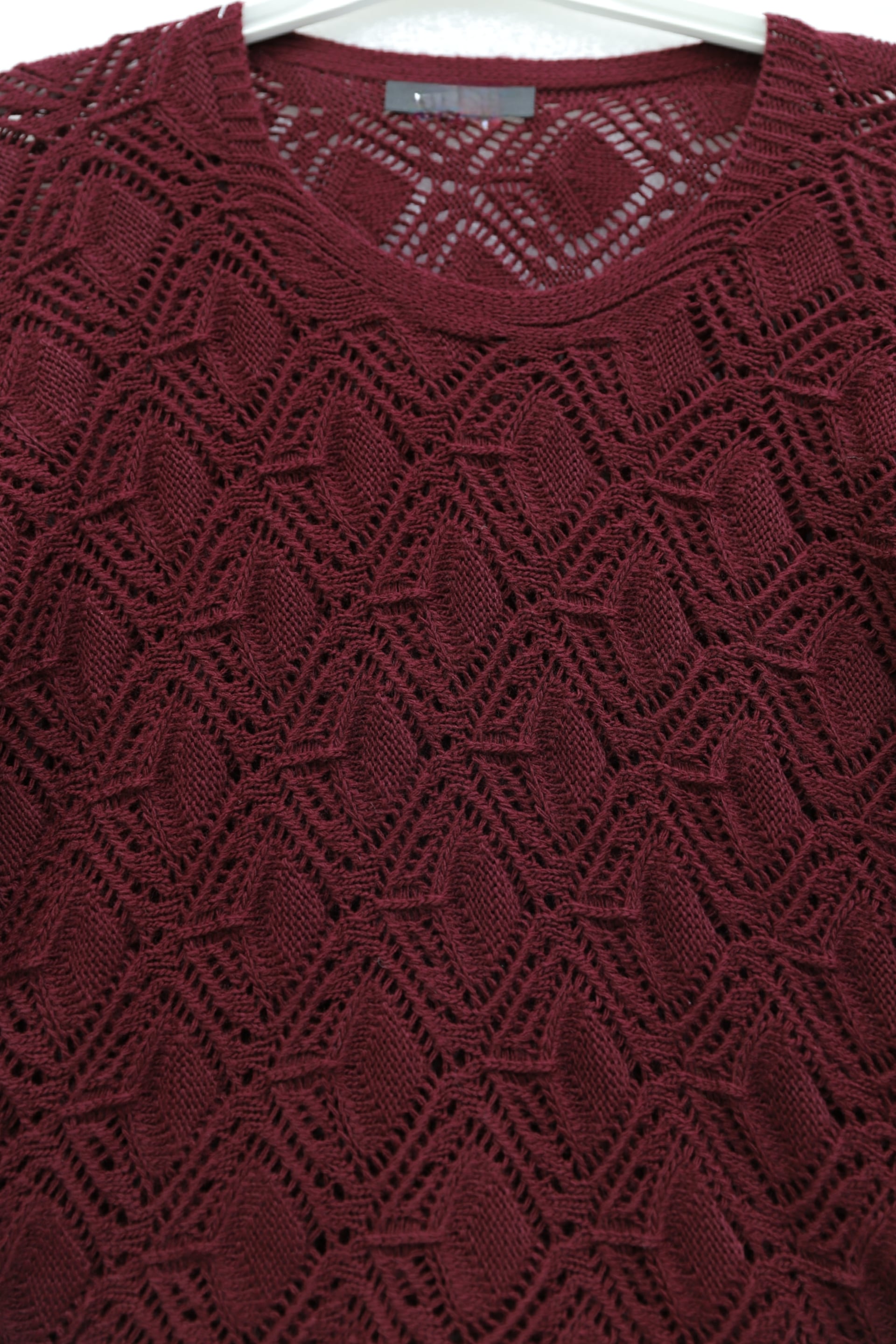 Round Neck Batwing Sleeve Open Knit Sweater - Maroon - Podyumplus - by Peralane - photo 6
