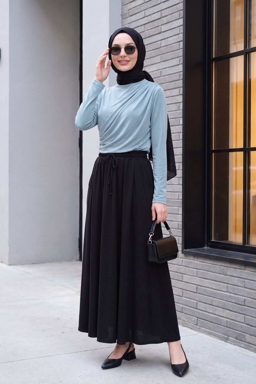 Black Drawstring Waist Pocket Jersey Skirt - Podyumplus - by Peralane
