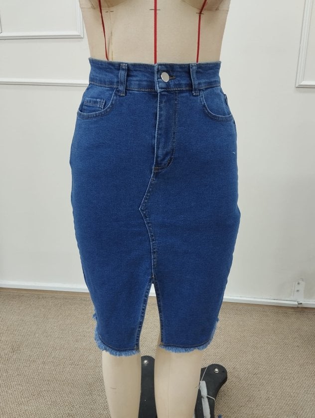 Women's High-Waist Front Slit Short Denim Skirt - Janes - by Peralane - photo 6