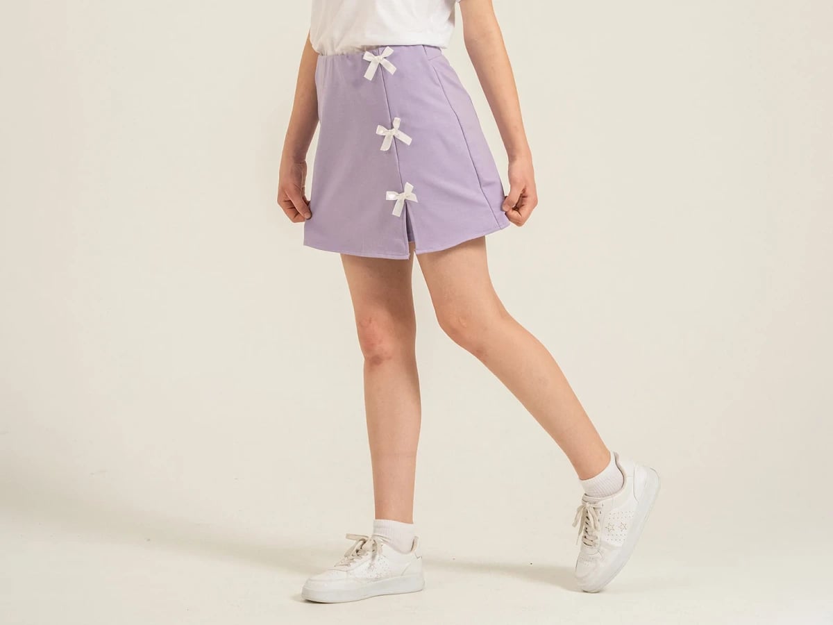 Bow Detail Girls' Skort - Light Lavender - Nickel - by Peralane