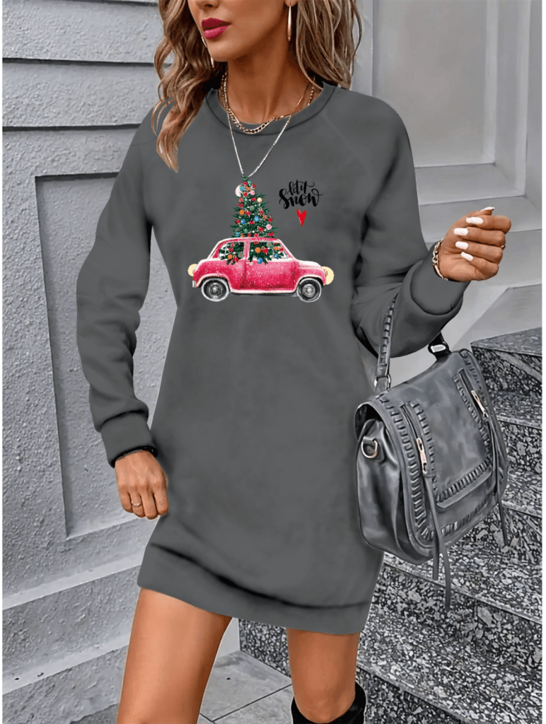 Women's Long Sleeve Crew Neck Patterned Viscose Two-Thread Dress - Janes - by Peralane