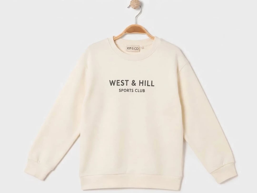 West & Hill Printed 3-Thread Fleece Boys' Sweatshirt - Cream - Ruhat Kids - by Peralane