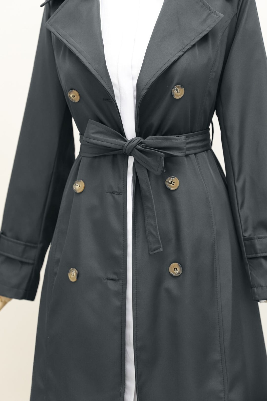 Lined Belted Trench Coat - Dark Grey - Podyumplus - by Peralane - photo 5