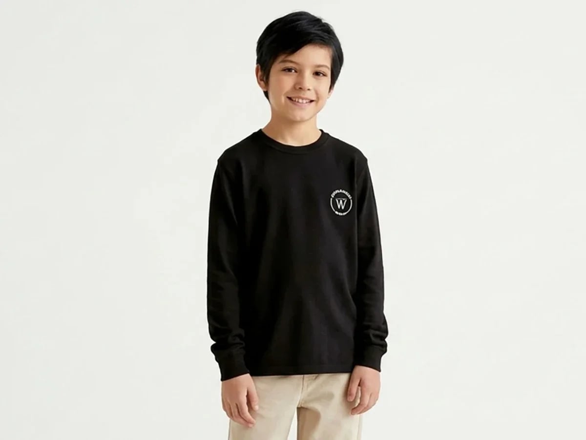 Boys' Long-Sleeve Sweatshirt with W Embroidery – Black (Pack of 4) - Tanem Kids - by Peralane