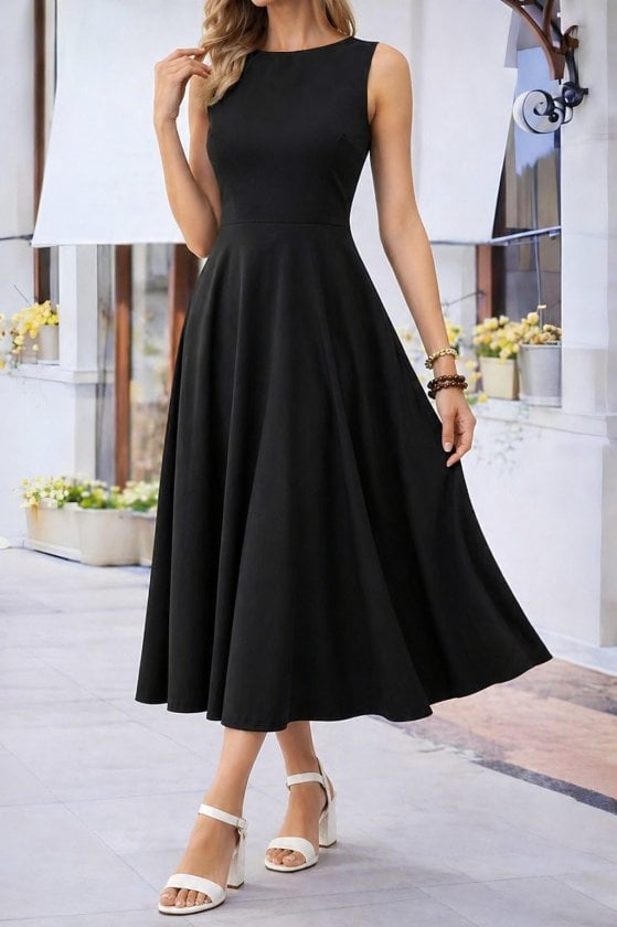 Women's Sleeveless Boat Neck Midi Viscose Dress - Janes - by Peralane - photo 3