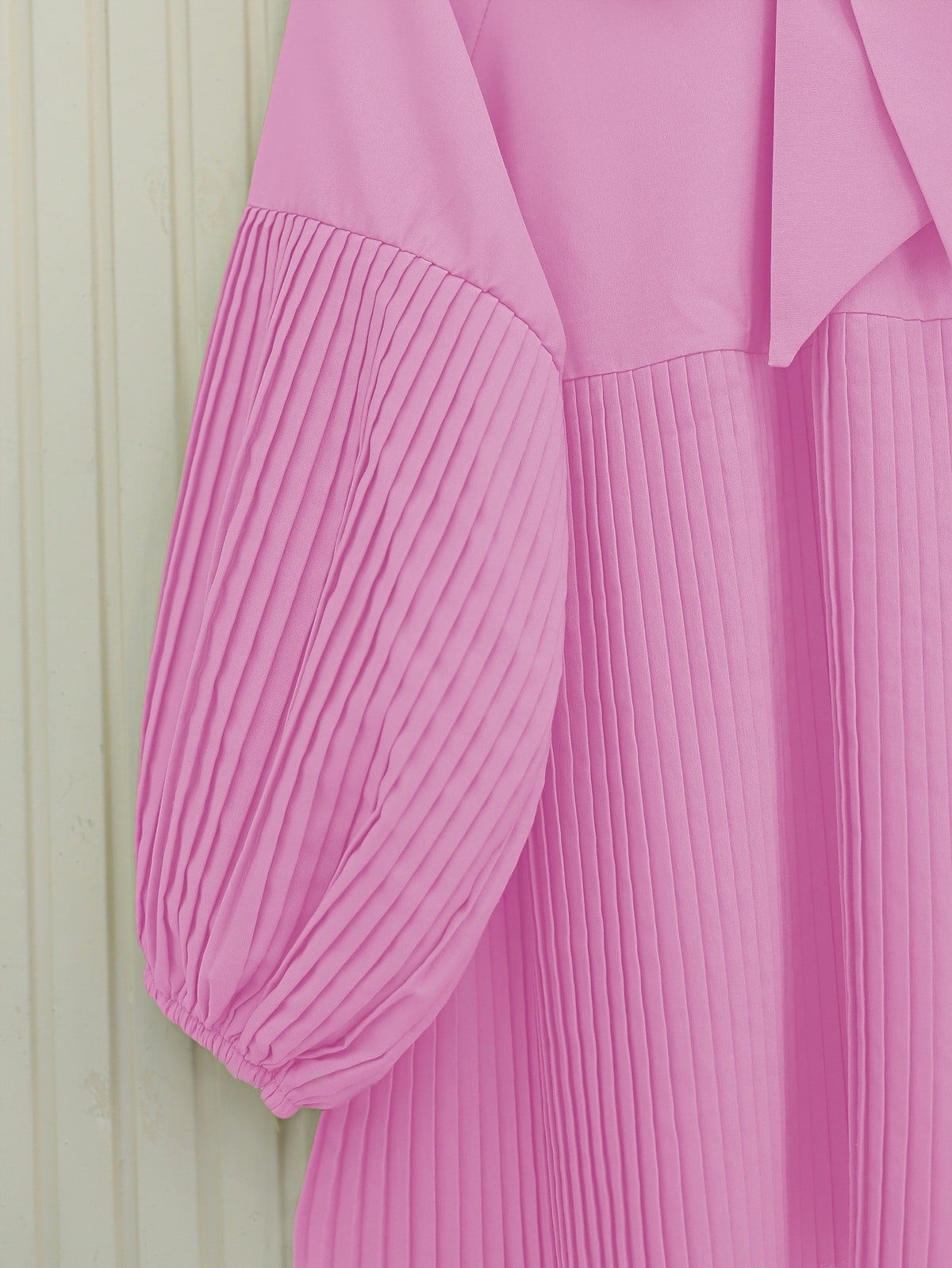 Lace-Up Neck Pleated Sleeve and Hem Tunic - Pink - Podyumplus - by Peralane - photo 5