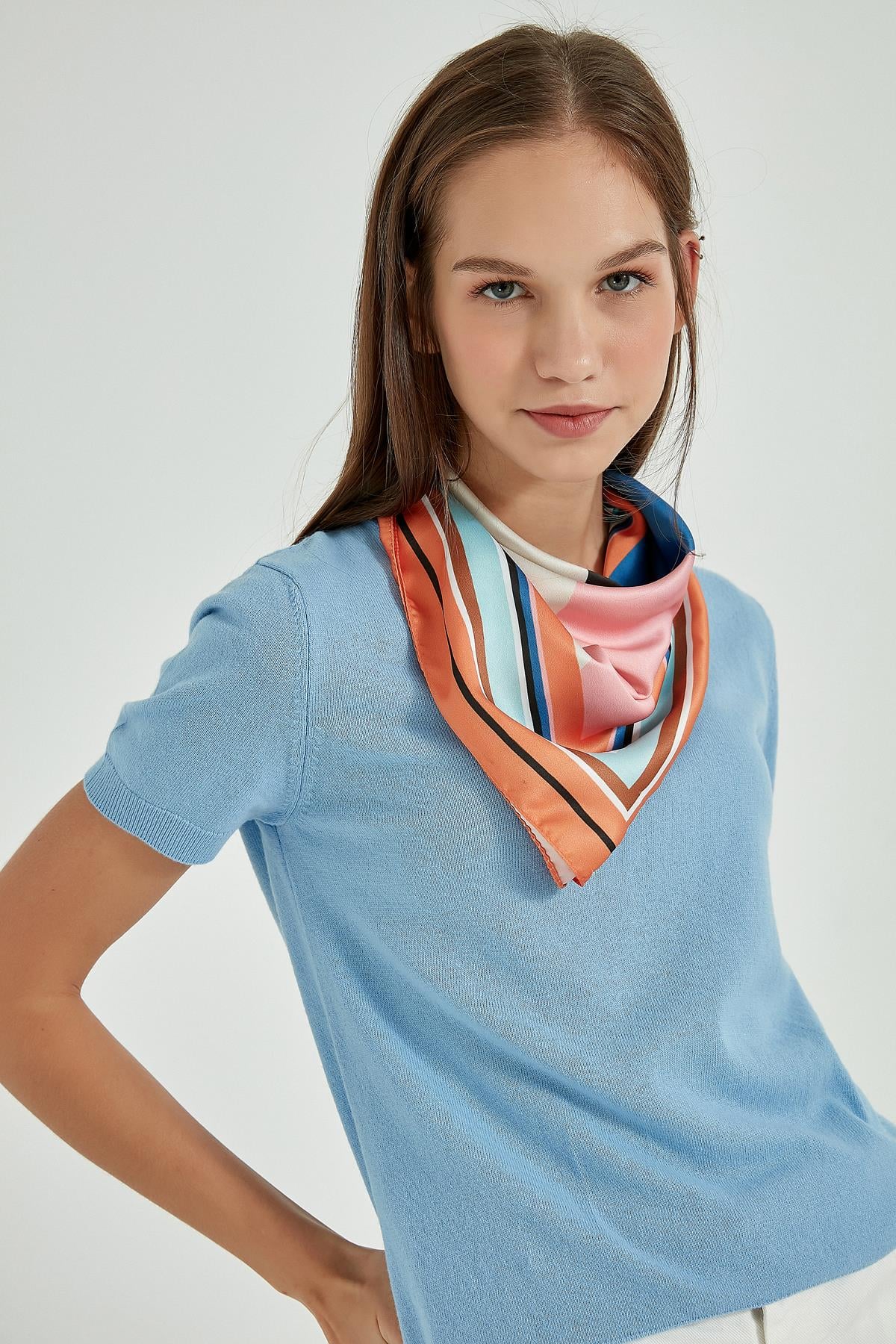 Orange Satin Bandana Scarf 50x50 cm - Nesvay - by Peralane