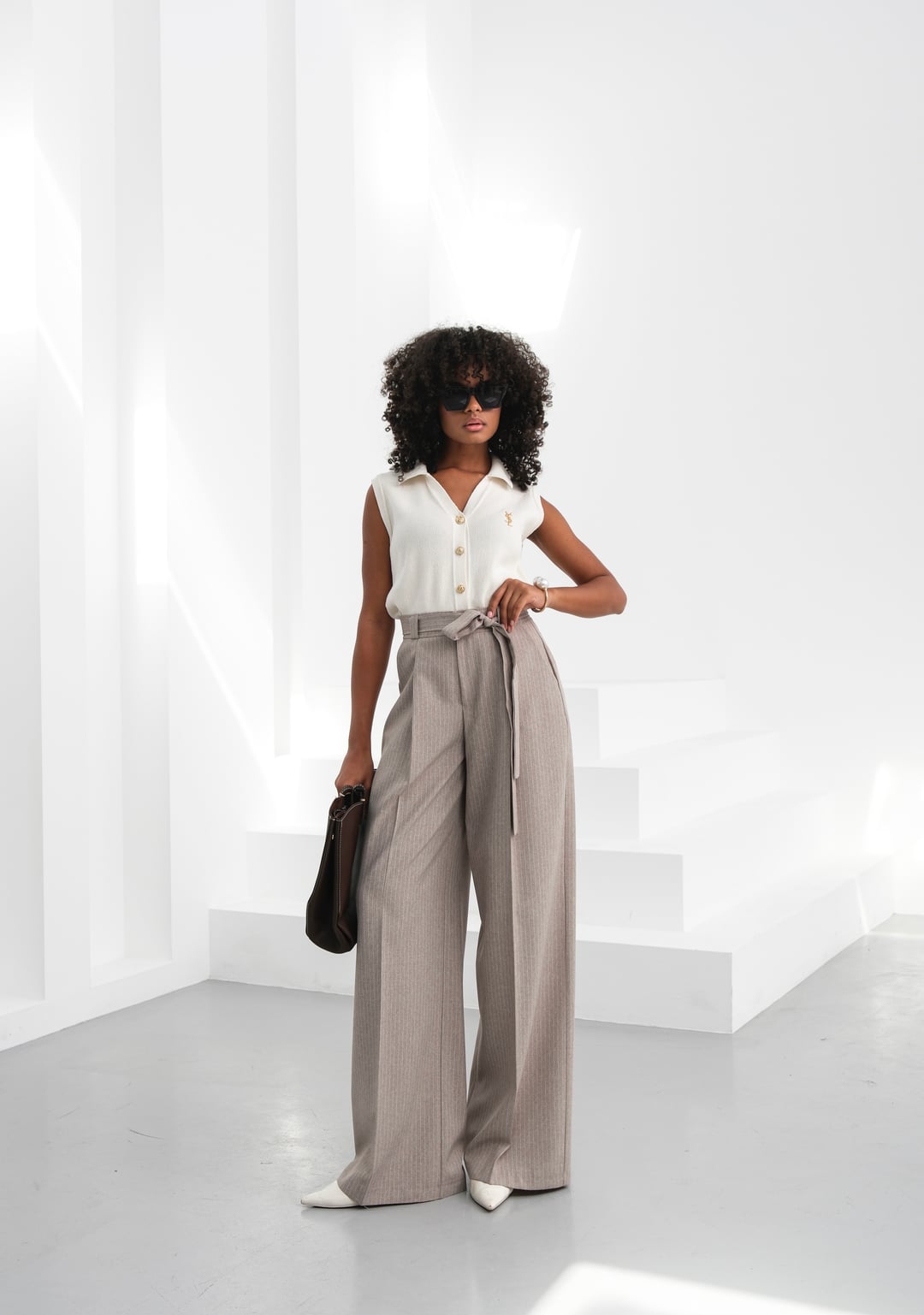 Sante Striped Belted Palazzo Trousers - Ouz Fashion - by Peralane