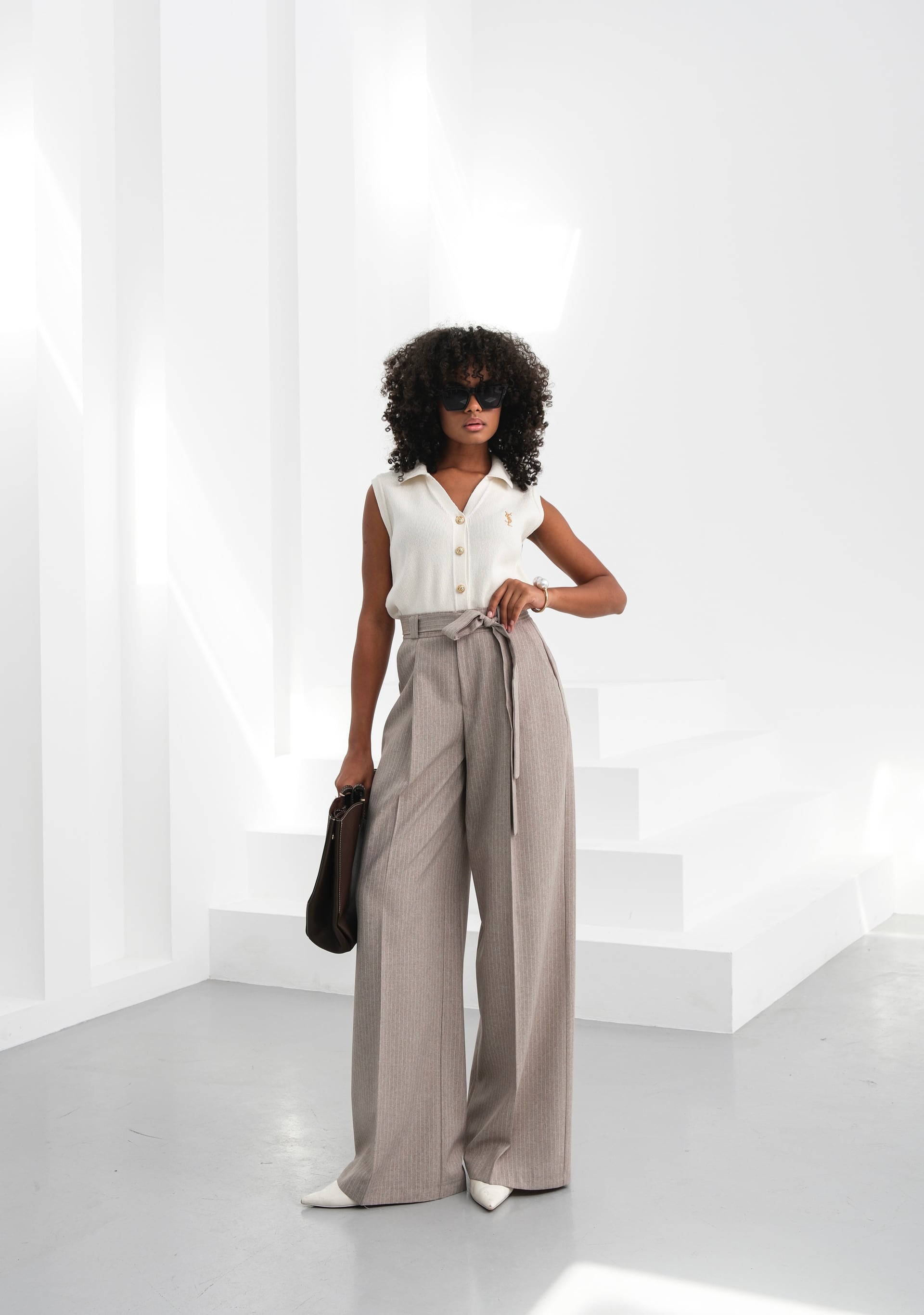 Sante Striped Belted Palazzo Trousers - Ouz Fashion - by Peralane