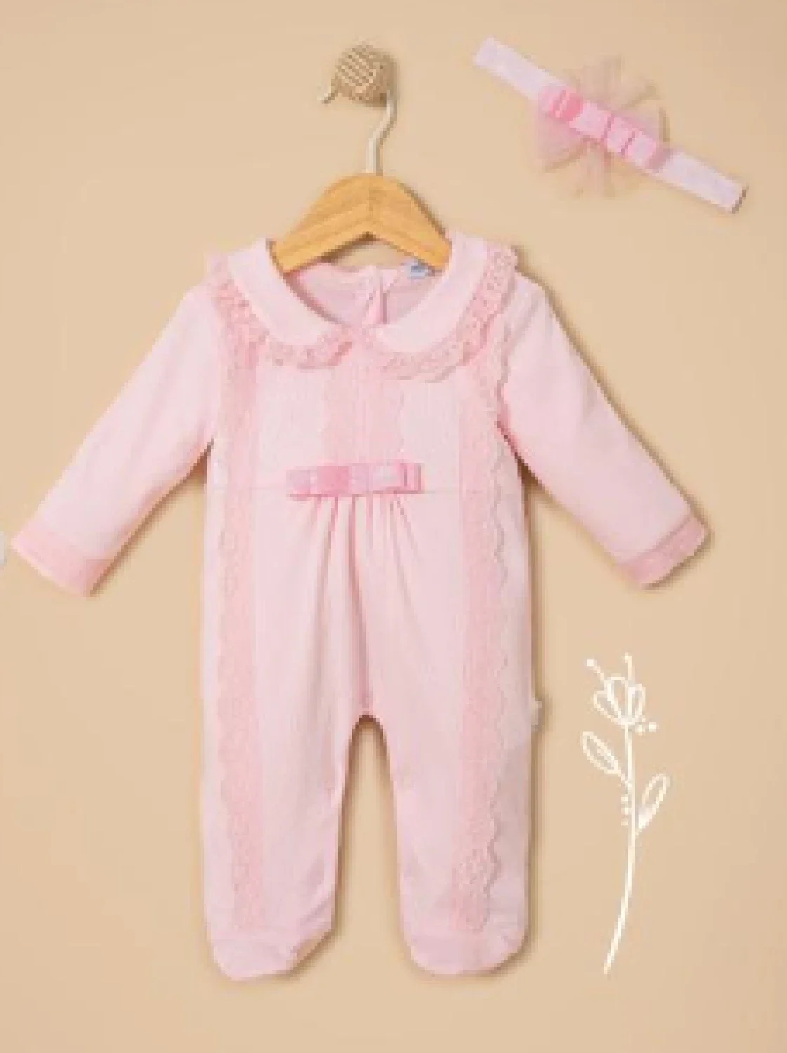 Baby Girls' Pink Romper Set with Headband - Pack of 3 - Miniborn - by Peralane