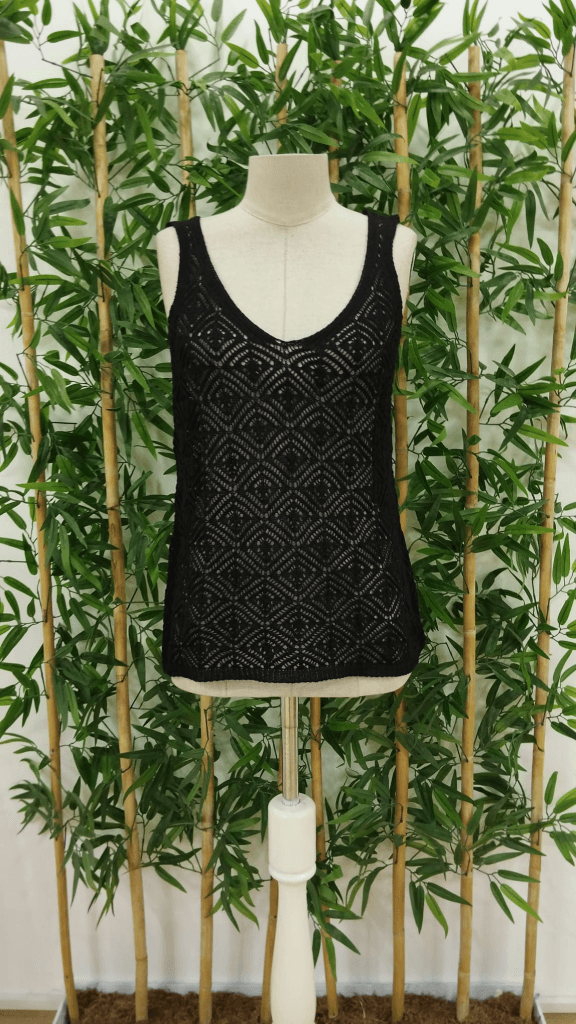 Women's Black Diamond Pattern Thick Strap Knit Tank Top - Janes - by Peralane - photo 6