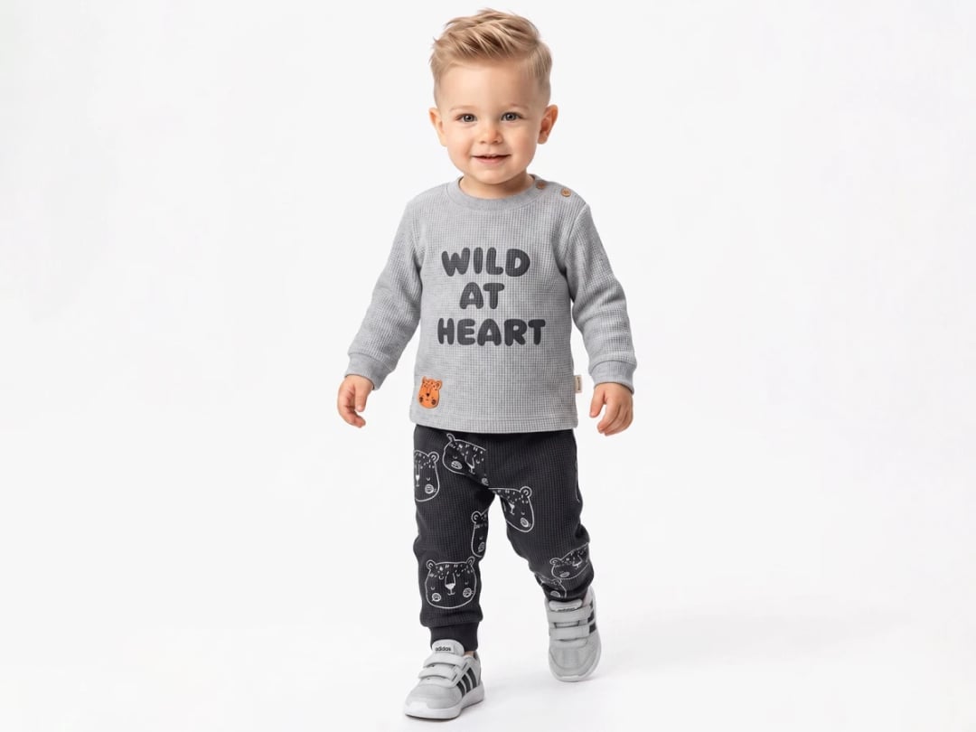 Waffle Knit Bear Print Baby Boys' Pyjama Set - Grey - Pack of 4 - Feely Kids - by Peralane