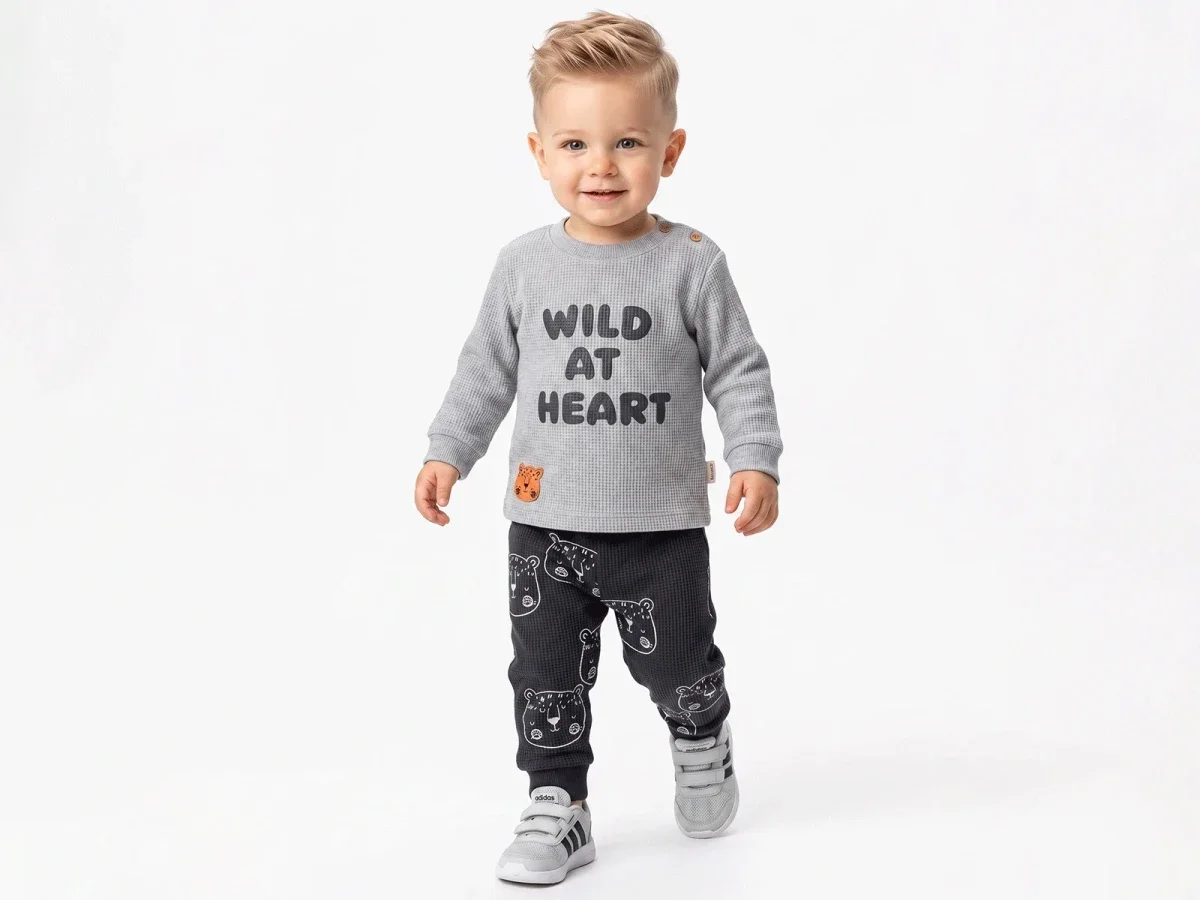 Waffle Knit Bear Print Baby Boys' Pyjama Set - Grey - Pack of 4 - Feely Kids - by Peralane