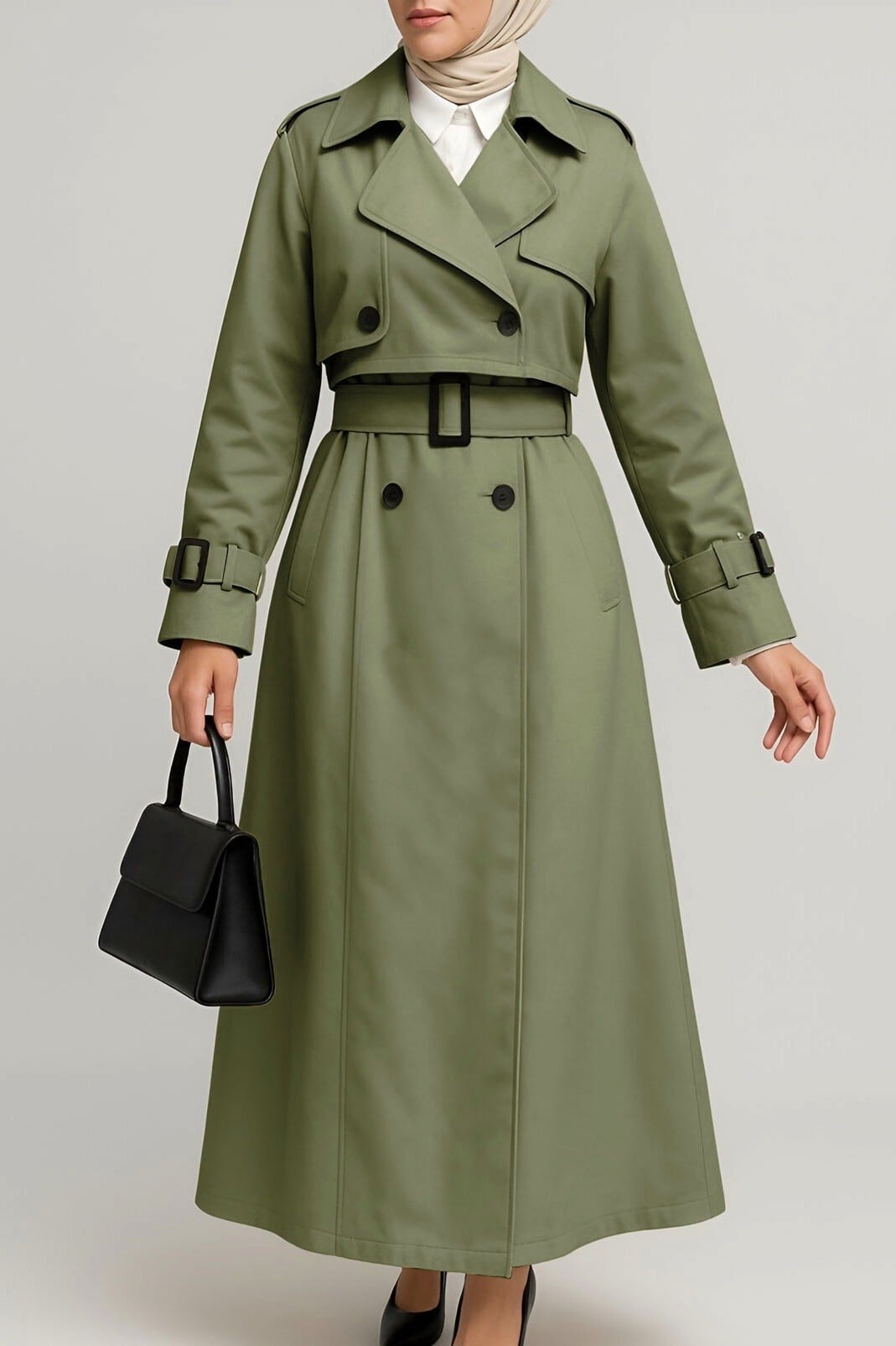 Pleated Skirt Bolero Belted Trench Coat - Khaki - Podyumplus - by Peralane - photo 5