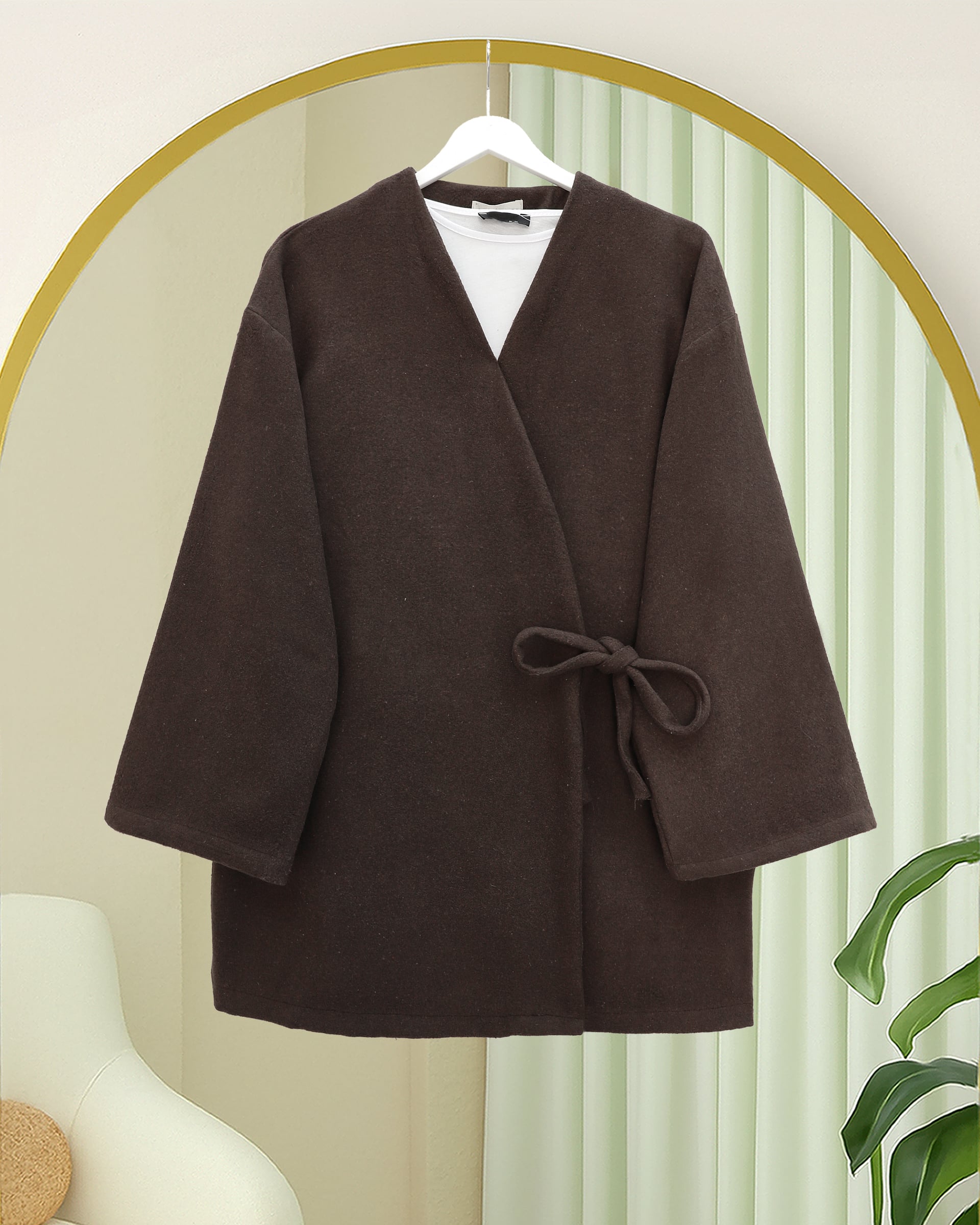 Cross-Tie Cashmere Blend Kimono Cardigan - Brown - Podyumplus - by Peralane - photo 2
