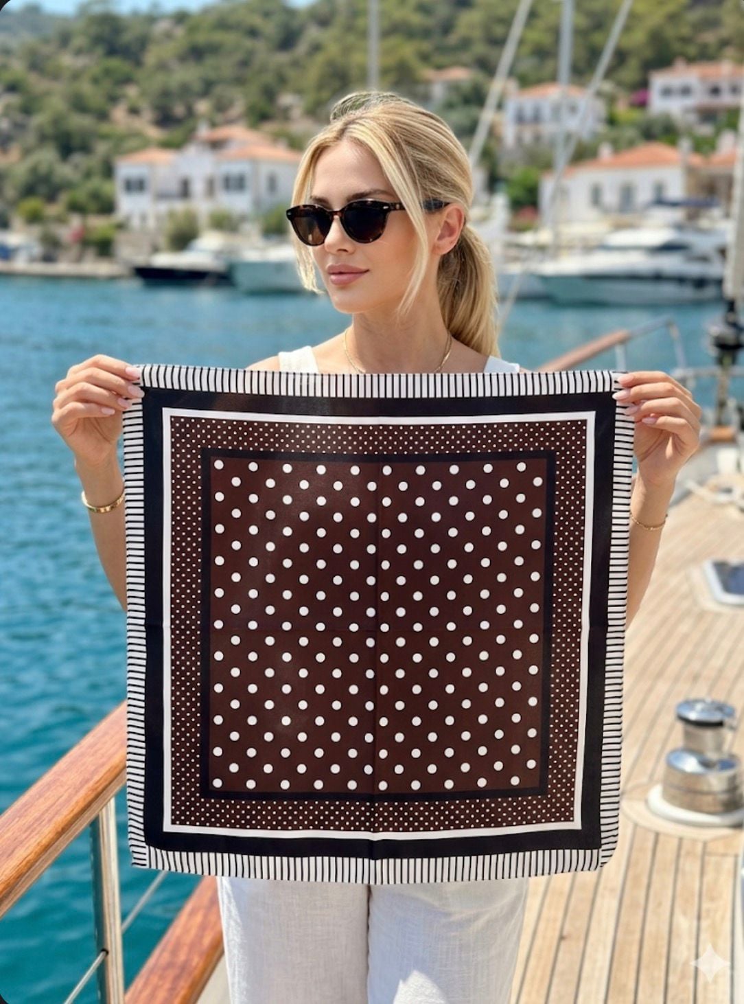 Brown Polka Dot Bandana Scarf 50x50 cm - Nesvay - by Peralane