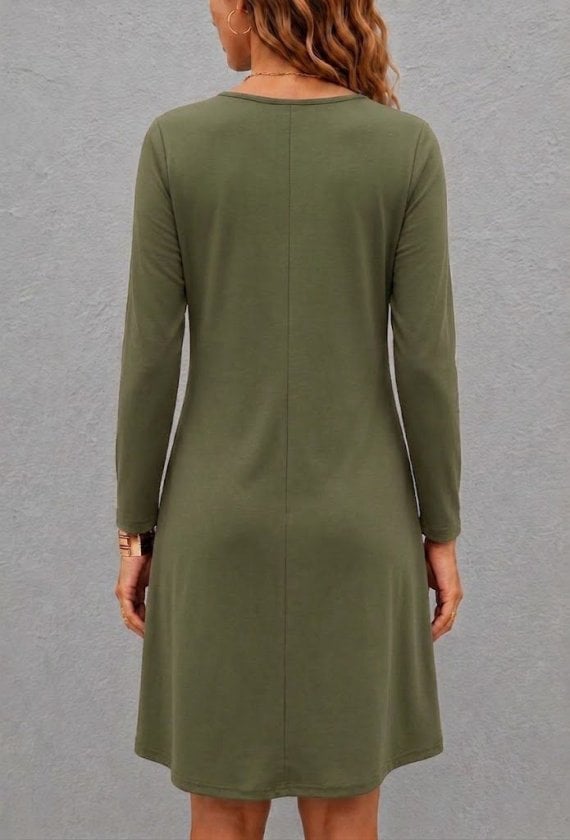 Women's Long Sleeve V-Neck Two-Tone Viscose Short Dress - Janes - by Peralane - photo 3