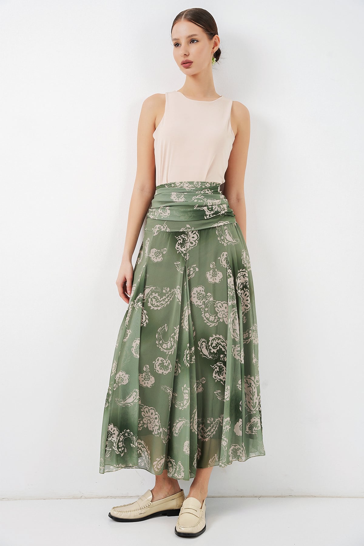 Women's Patterned Chiffon Skirt - Sage Green - Bigdart - by Peralane - photo 4