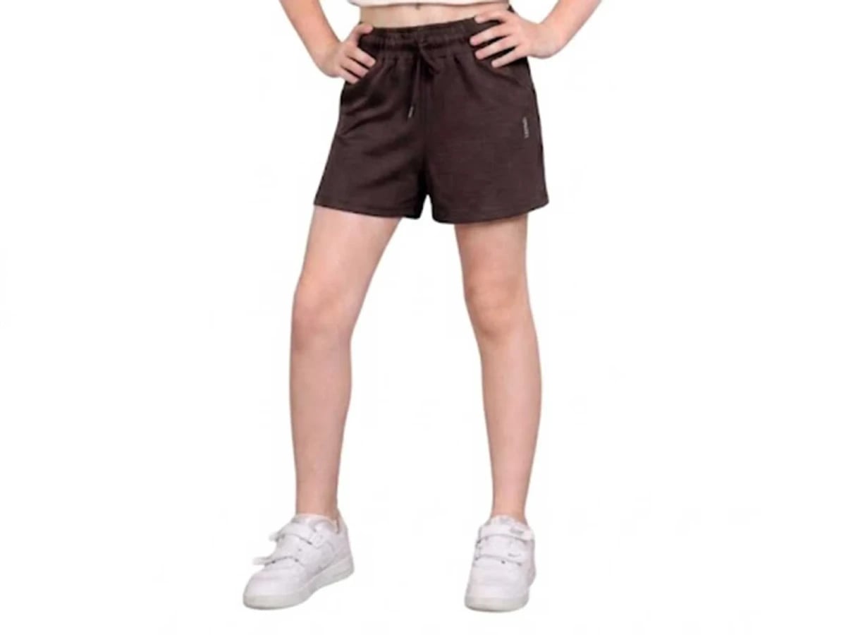 Girls' Brown Jersey Shorts with Pockets (Ages 7-12) - Pack of 5 - Langa - by Peralane