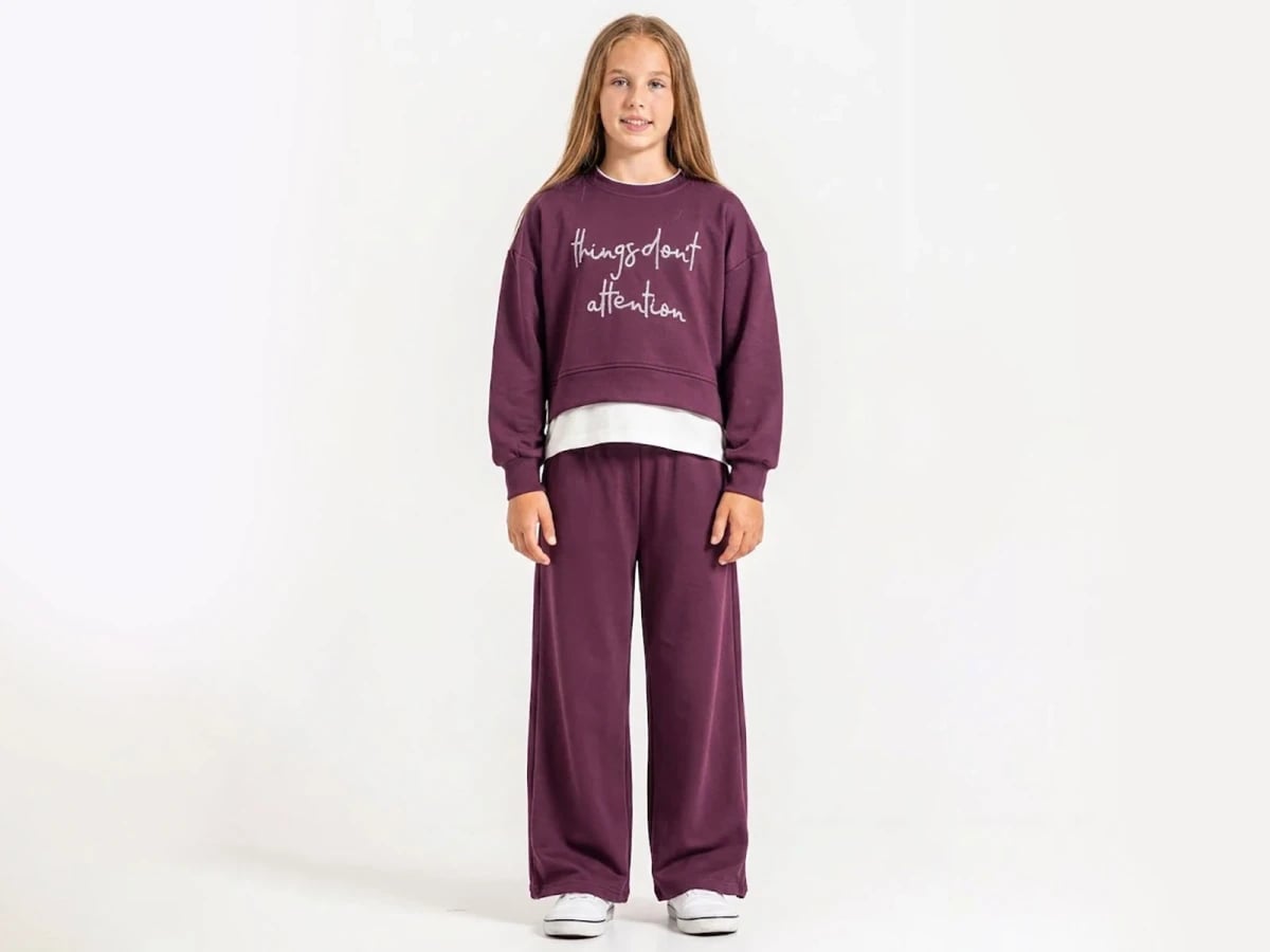 Girls' Printed Two-Piece Knit Set - Deep Plum - ÖZ Bebe - by Peralane