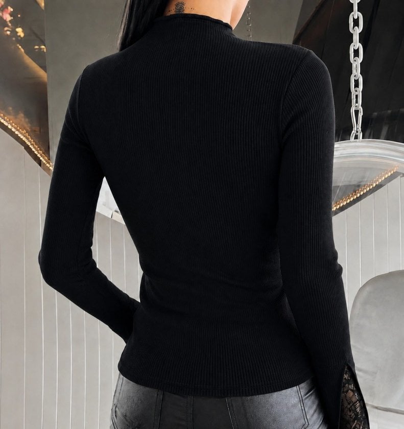 Women's Long Sleeve Half Turtleneck Blouse with Lace Detailed Sleeves - Black, Pack of 6 - Janes - by Peralane - photo 3