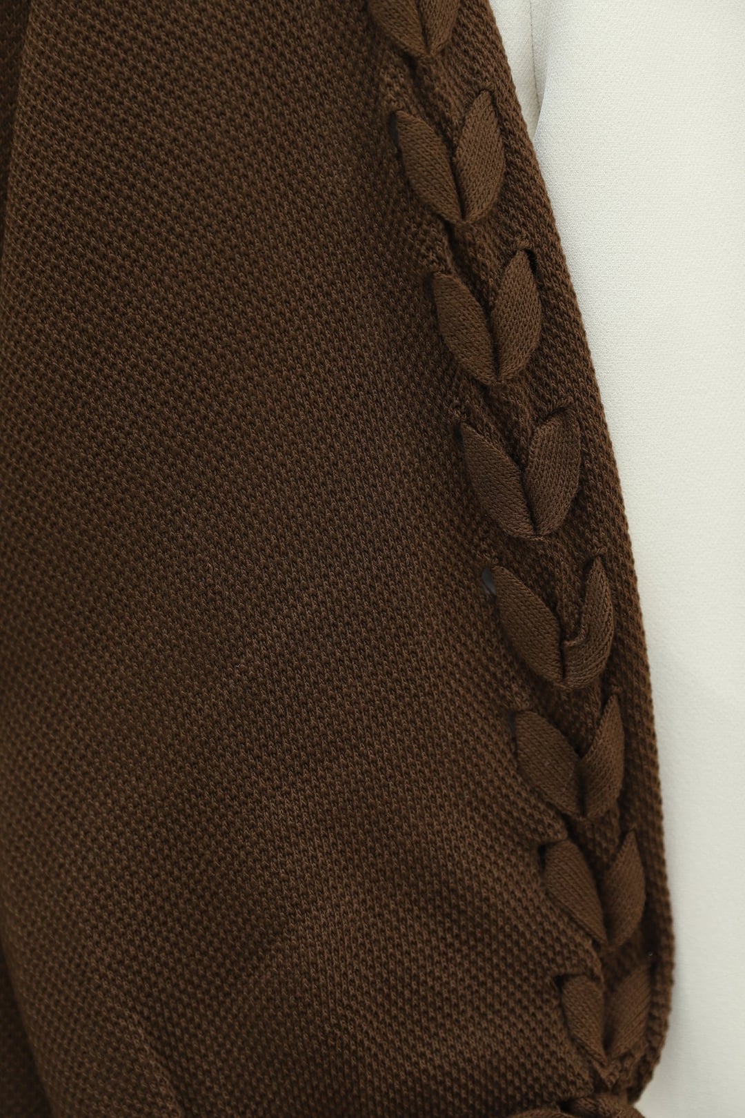 Braided Sleeve Relaxed Knit Cardigan - Brown - Podyumplus - by Peralane - photo 8