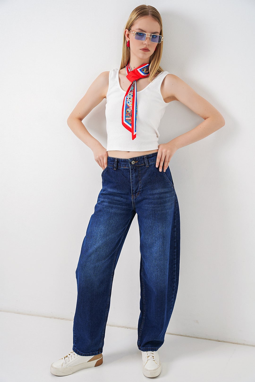 Women's High-Waist Baggy Denim Trousers - Dark Blue - Bigdart - by Peralane - photo 5